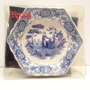 Spode Girl at Well Blue Room Collection Blue 5” Hexagonal Dish Tray Trinkets